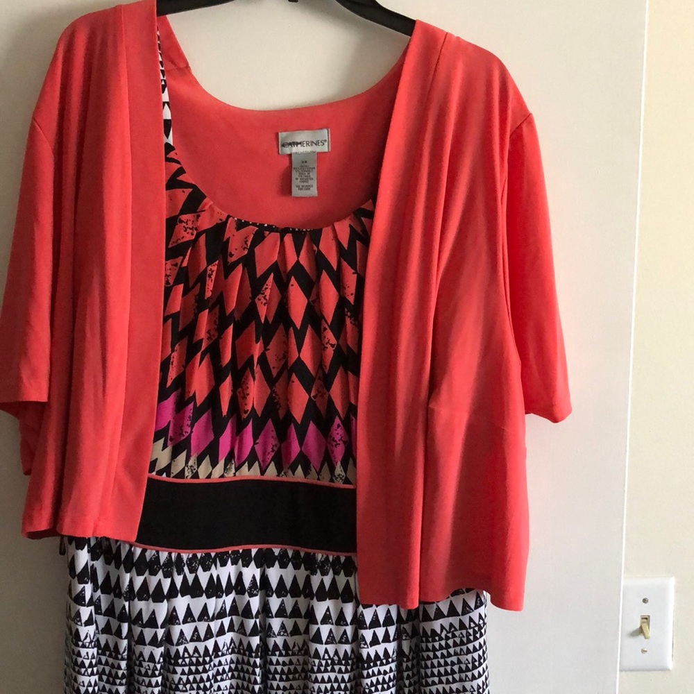 Orange, pink, tan, black dress size 2X